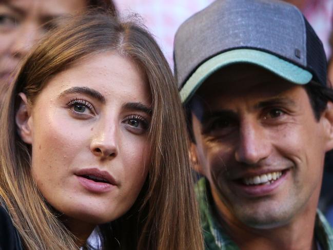 MELBOURNE, AUSTRALIA - JANUARY 27: Andy Lee and Rebecca Harding watch the action at Rod Laver Arena during day nine of the 2015 Australian Open at Melbourne Park on January 27, 2015 in Melbourne, Australia. (Photo by Hannah Peters/Getty Images)