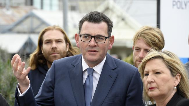 Victorian Premier Daniel Andrews and Minister Gayle Tierney speak to the media at Melbourne Polytechnic, Collingwood Campus in Melbourne, Tuesday, September 18, 2018. Premier Daniel Andrews has promised a $220 million program to rebuild TAFES across Victoria. (AAP Image/Andy Brownbill) NO ARCHIVING