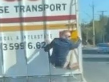 A man has been filmed hanging onto the back of a moving truck before jumping off and just misses being hit by oncoming traffic in SA.  frame grabs from Instagram video