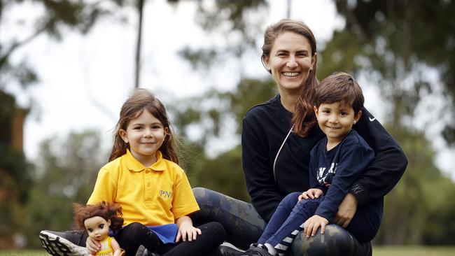 Ayten Okan with her kids Lana and Tuan at Parramatta on Thursday. Picture: Sam Ruttyn