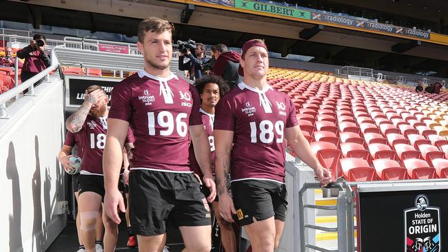 Jai Arrow and Jarrod Wallace at Suncorp Stadium. Pic: Peter Wallis