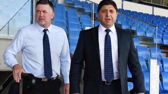 Bulldogs chairman Ray Dib with coach Dean Pay. (AAP Image/Mick Tsikas)