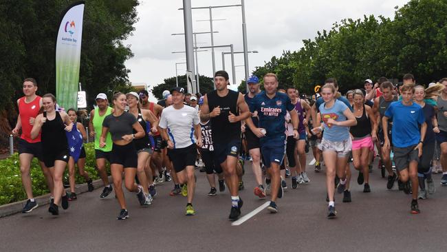 Runners and walkers taking part in the Australia Day Fun Run at the Darwin Waterfront. Picture: Katrina Bridgeford