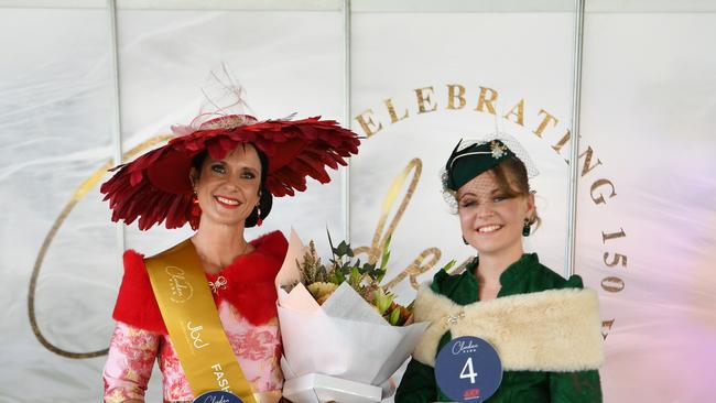 Ladies Day socials at Cluden. Fashions on the Field. Millinery winner Nicole Turton and runner up Darcie Turton. Picture: Evan Morgan