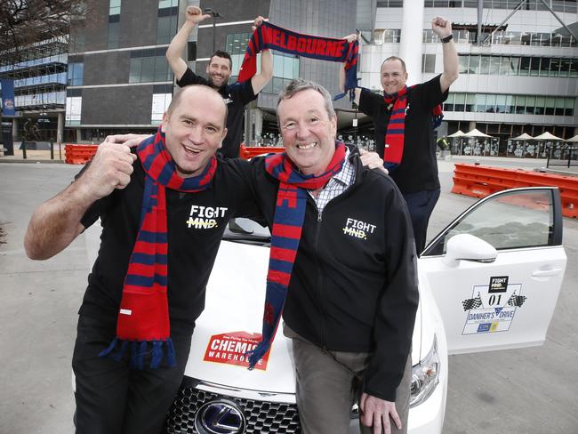 Neale Daniher with former Melbourne players David Neitz, Russell Robertson and Daniel Ward at the launch of Daniher’s Drive. Picture: David Caird