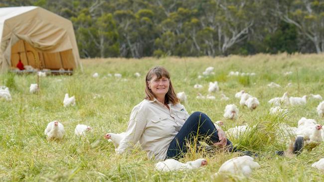 Kate Mibus on her property at Digby where she and husband, Craig, had run pastured meat chickens for the past six years. Picture: Karla Northcott