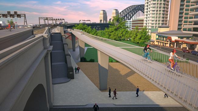 An artist’s impression of the proposed Harbour Bridge cycleway. Picture: Supplied