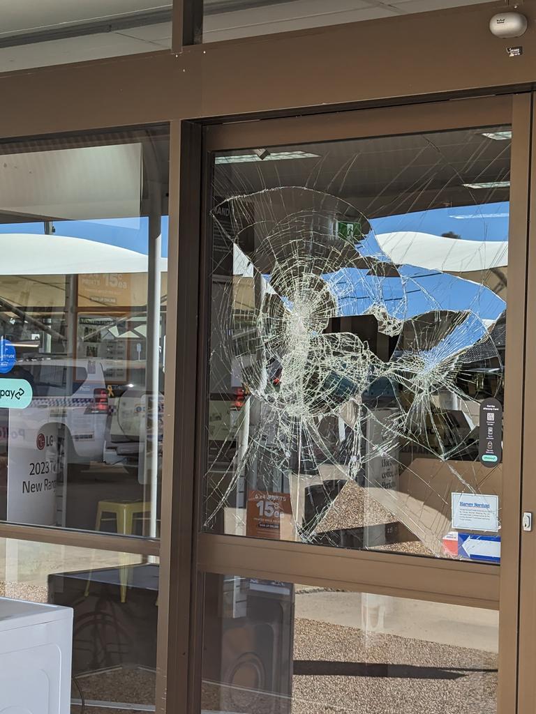 Broken exterior of Harvey Norman Warwick (Photo: Warwick Daily News)