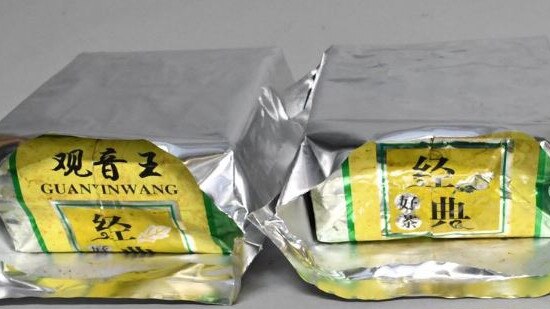 Methamphetamine and heroin in a consignment of green tea and magnets sent from Thailand. Picture: Australian Federal Police