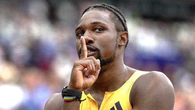 LONDON, ENGLAND: JULY 20:  Noah Lyles of the United States celebrates his win the 100m for men competition during the Wanda Diamond League, London Athletics Meet at the London Stadium on July 20th, 2024, London, England. (Photo by Tim Clayton/Corbis via Getty Images)