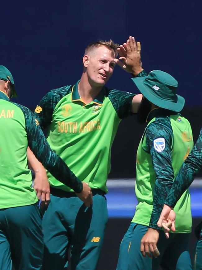 South Africa's Chris Morris celebrates a wicket.