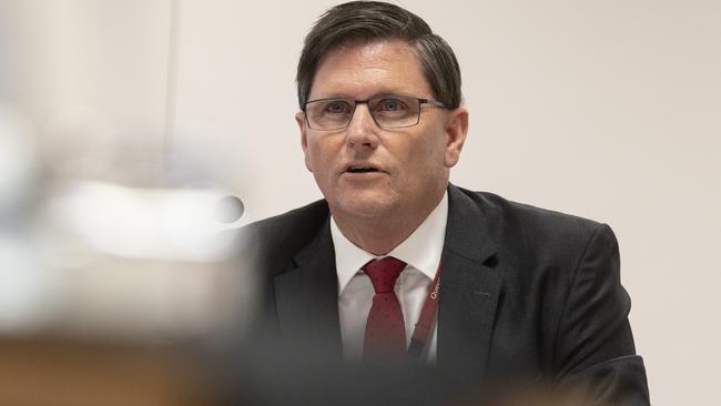 Michael Woodford, then Parliamentary Crime and Corruption Commissioner, addresses a public meeting at Parliament House in 2022. Picture: Sarah Marshall