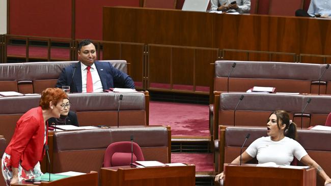 Senator Pauline Hanson and senator Lidia Thorpe didn’t hold back. Picture: NewsWire/ Martin Ollman