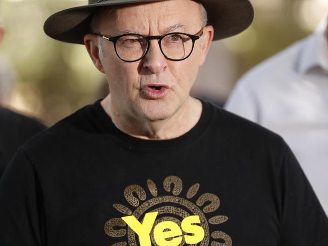 VOICEREF23 Pictured is Prime Minister Anthony Albanese  for the Referendum on The Voice at Balmain Public School polling station today in Balmain, NSW. Picture: Tim Hunter.