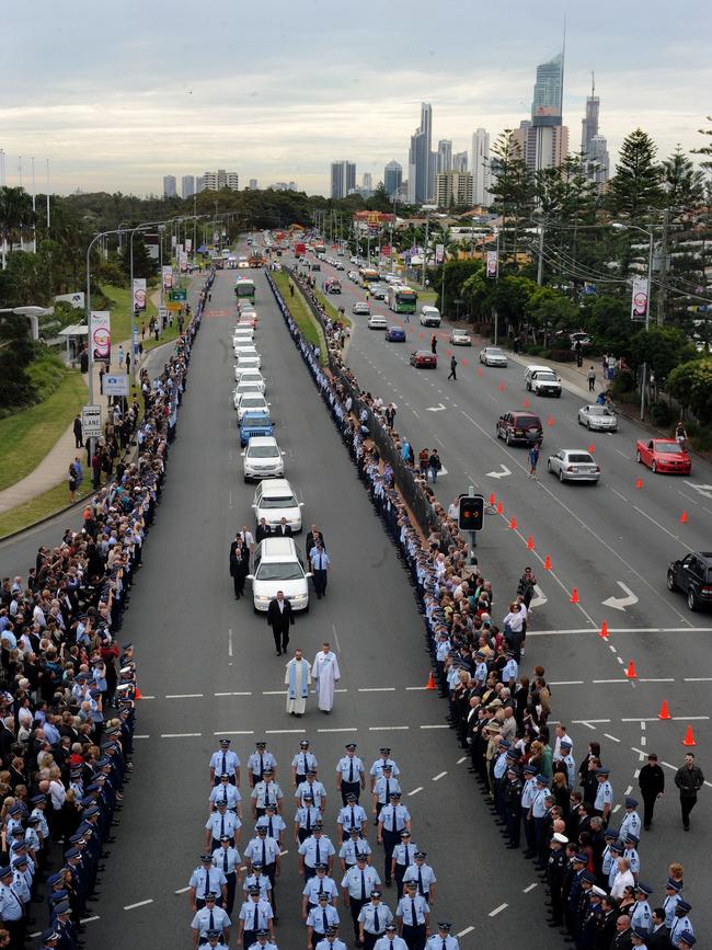 The funeral procession for Damian Leeding leaves the Convention Centre on Tuesday, June 7, 2011. Picture: AAP Image/Dave Hunt.