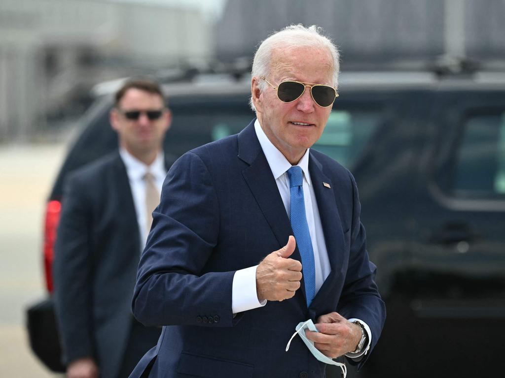 US President Joe Biden arrives to board Air Force One as he departs Dover Air Force Base in Dover, Delaware. Picture: AFP