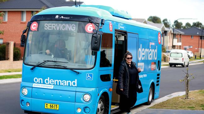 Passenger Samantha Velasco uses the On-demand bus service to get home from Rouse Hill Metro Station. Picture: AAP IMAGE / Angelo Velardo