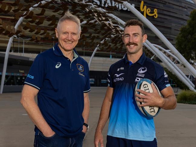 Wallabies coach Joe Schmidt and Western Force scrumhalf - and captaincy candidate - Nic White. Picture: Paul Kane/Getty Images for Rugby Australia