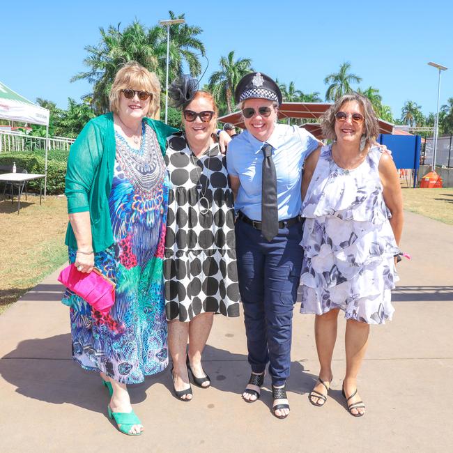 Mary-Lou Kelly, Suzy Wilson, Lisa Pearce and Di Franklin at the 2021 Great Northern Darwin Cup. Picture: Glenn Campbell