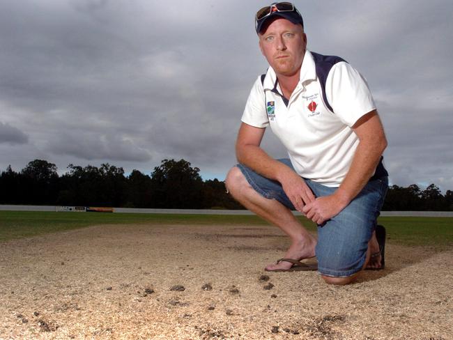 Mudgeeraba-Nerang cricket captain Scott Day found the pitched damaged by a flagstick during a final in 2006. Photo: Jodie Richter.