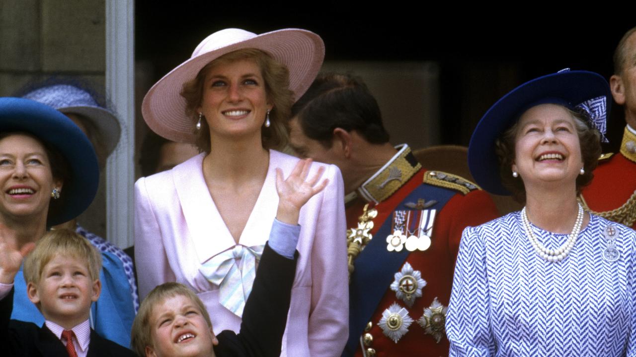 Diana, Princess of Wales, Prince William, Prince Harry, Queen Elizabeth II, Princess Margaret and Prince Charles at Trooping the Colour in June 1989. Picture: John Shelley Collection/Avalon/Getty Images