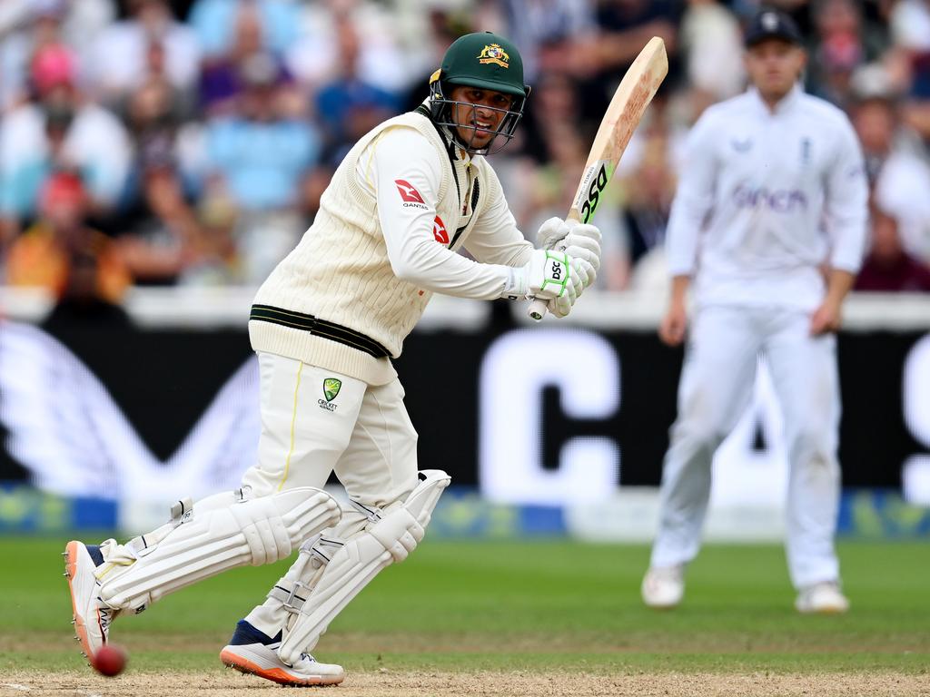 Usman Khawaja bats during his man of the match performance in the first Ashes Test. Picture: Shaun Botterill/Getty Images