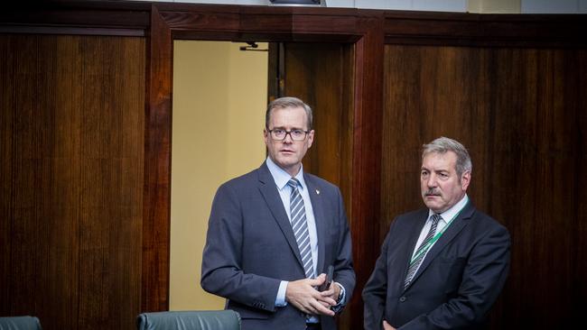 Michael Ferguson enters parliament before Premier Peter Gutwein delivers the budge speech in parliament. Picture: RICHARD JUPE