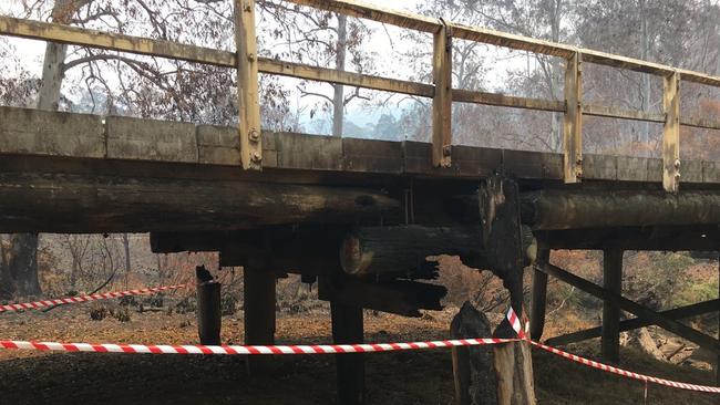 The Clouds Creek Bridge which was severely damaged by fire. Photo: Clarence Valley Council