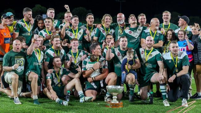 Maroochydore Swans celebrate their 2022 grand final victory. Picture: Nicola Anne Photography