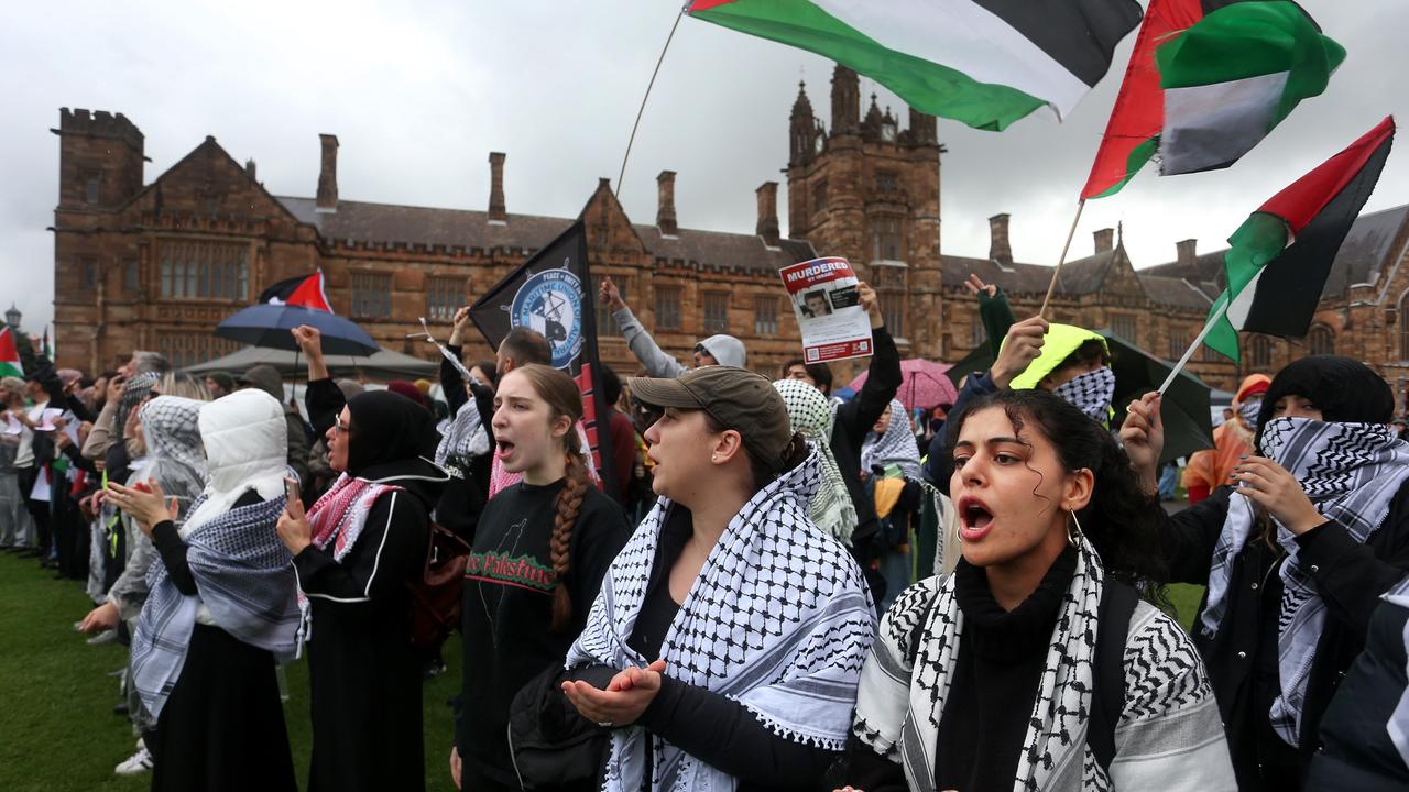 Pro-Palestine protesters at the University of Sydney. Picture: Lisa Maree Williams/Getty Images