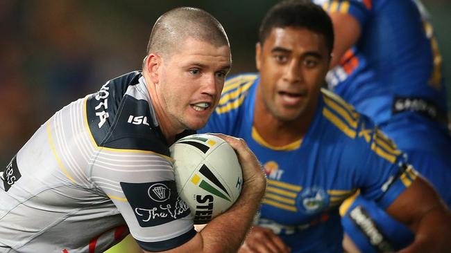 SYDNEY, AUSTRALIA - MARCH 12: Lachlan Coote of the Cowboys makes a break during the round two NRL match between the Parramatta Eels and the North Queensland Cowboys at Pirtek Stadium on March 12, 2016 in Sydney, Australia. (Photo by Cameron Spencer/Getty Images)