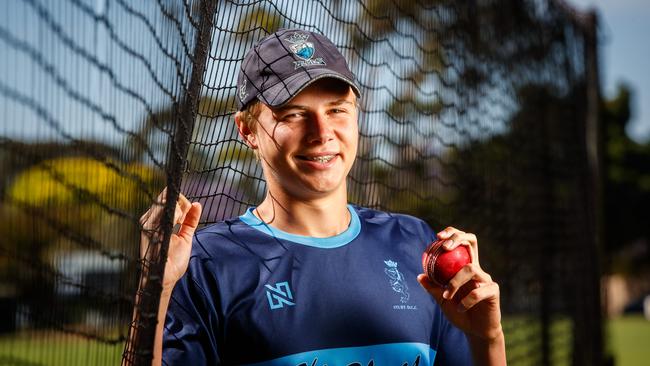 Harrison Lemmey took a pair of wickets in the first over of his A grade debut for Sturt. Picture: Matt Turner