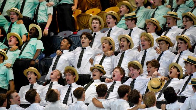 Brisbane Boys College support their team. Action from the GPS swimming championships. Thursday March 10, 2022. Picture, John Gass