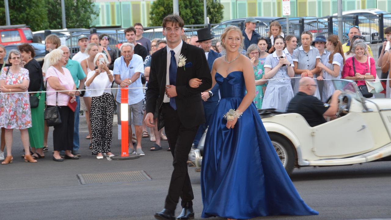 Toowoomba school formals. At the 2023 St Ursula's College formal is graduate Paige Reimers with her partner Lachy Thompson. Picture: Rhylea Millar