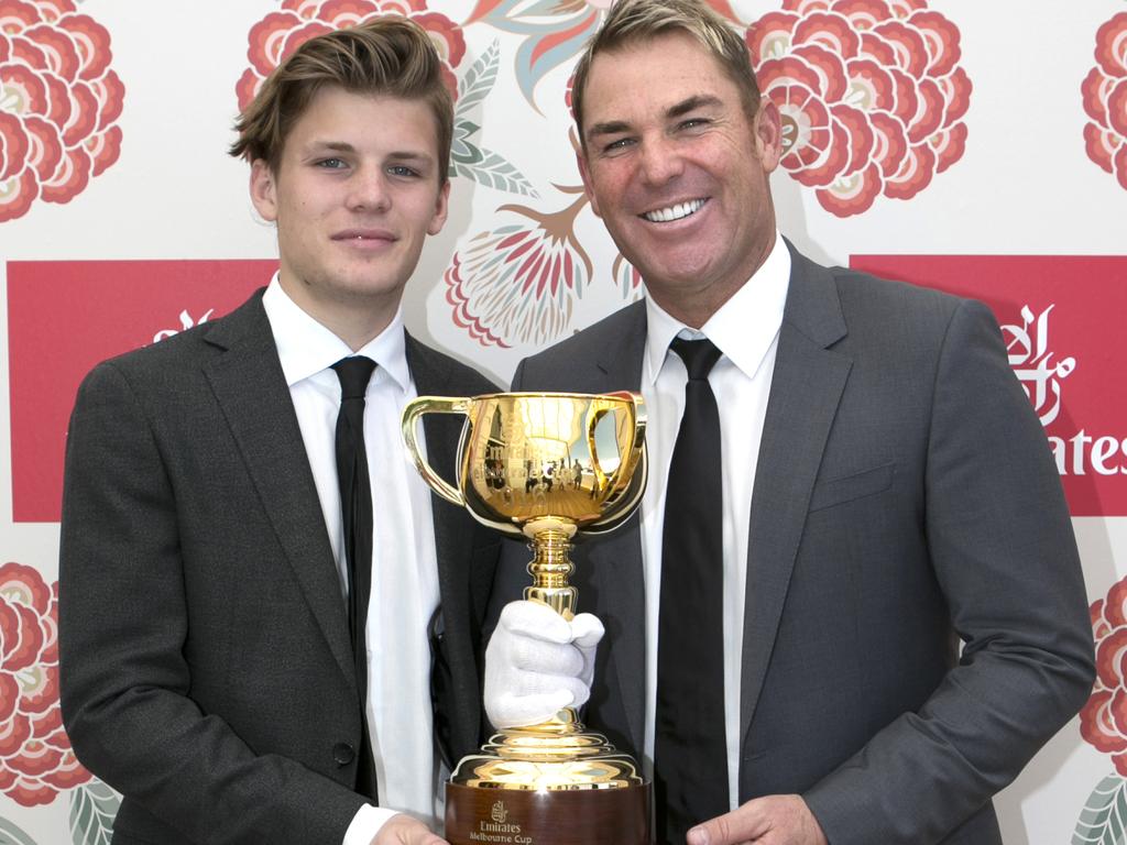 Shane Warne (right) and his son Jackson in 2016.