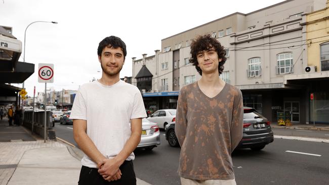 Many shopfronts have shuttered on Parramatta Road, a cause of concern for Leichhardt residents Antton Pagliasso, 19, (left) and Axel Gerber, 18. Jonathan Ng