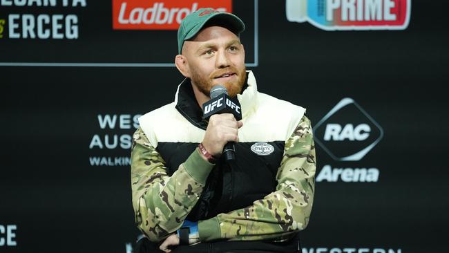 PERTH, AUSTRALIA - AUGUST 17: Jack Della Maddalena is seen on stage during a Q&A session after the UFC 305 ceremonial weigh-in at RAC Arena on August 17, 2024 in Perth, Australia.  (Photo by Jeff Bottari/Zuffa LLC)