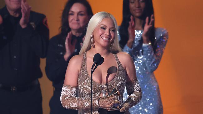 Beyonce accepts the Album of the Year. Picture: Getty.