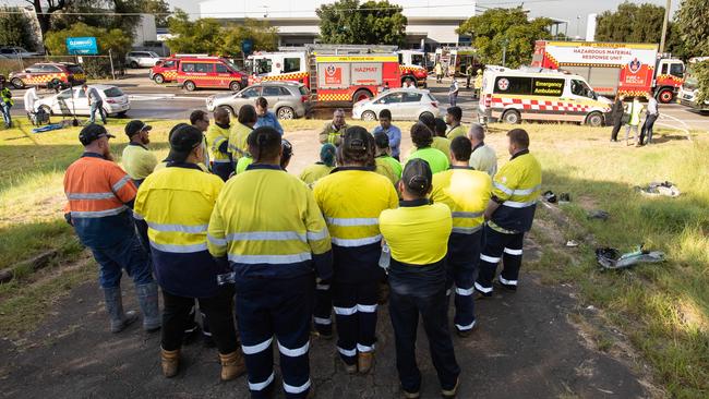 Evacuated workers from the factory. Picture: Julian Andrews.