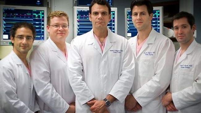 The surgeons who worked on the transplant ... Dr Amir Dorafshar, Dr Michael Christy, Dr Eduardo Rodriguez, Dr Branko Bojovic and Dr Daniel Borsuk. Picture: Coos Hamburger