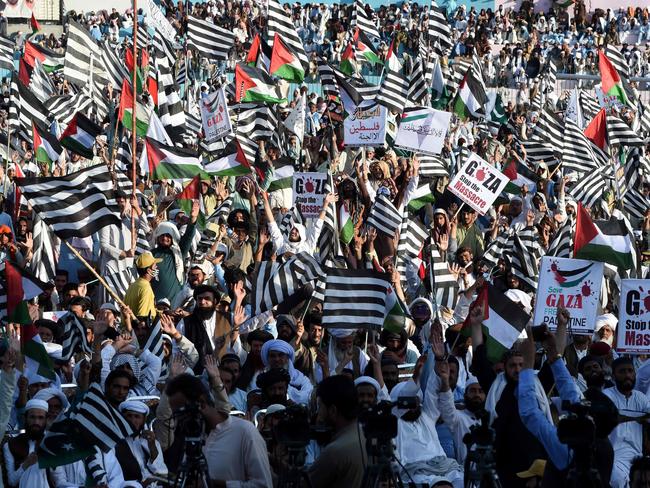 Supporters of Jamiat Ulema-e-Islam (F) party take part in a demonstration as they express their solidarity with Palestinians, in Quetta. Picture: AFP