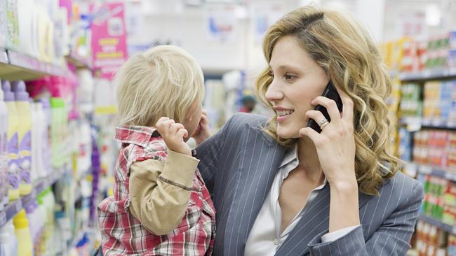 Woman and child in supermarket