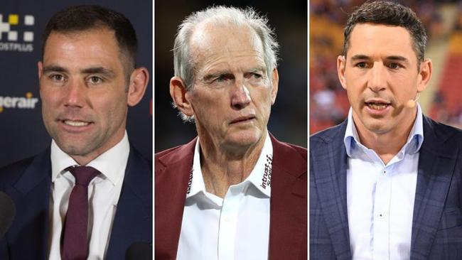 Wayne Bennett (centre) could eventually be replaced by Cameron Smith (left) or Billy Slater.