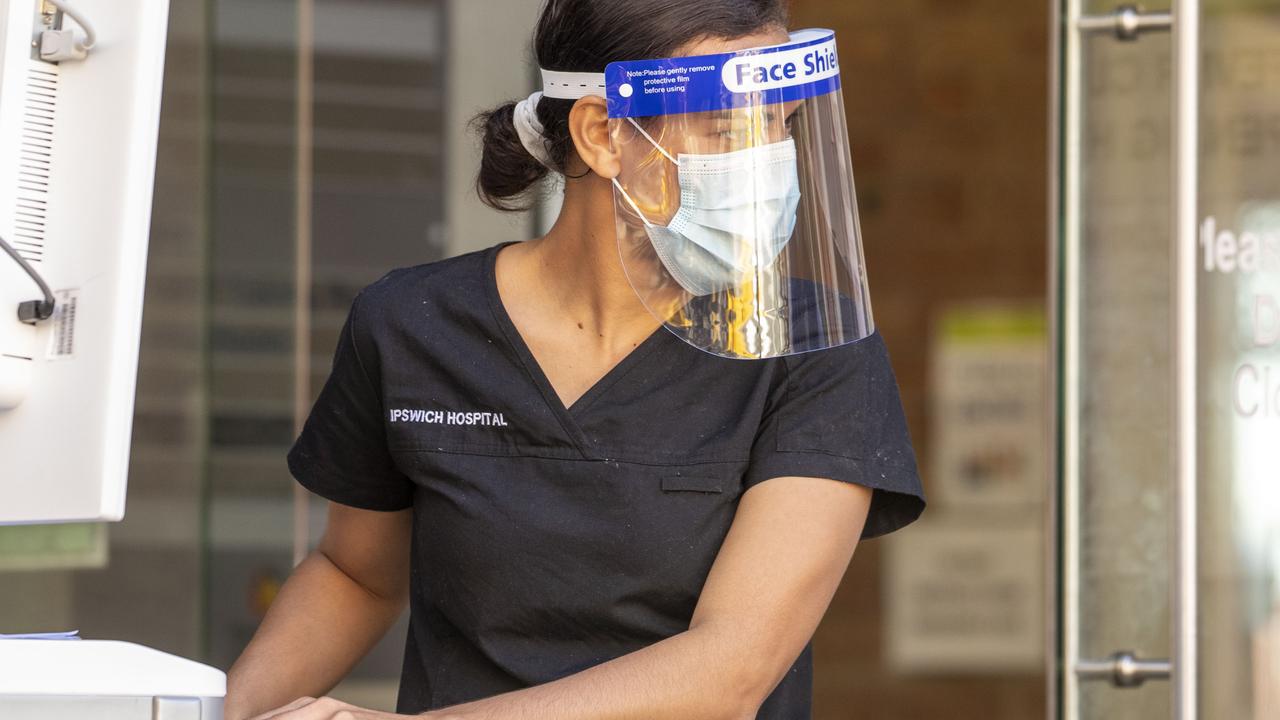 A nurse is seen working at a Covid-19 testing clinic at Ipswich Hospital following the outbreak. (Photo by Glenn Hunt/Getty Images)