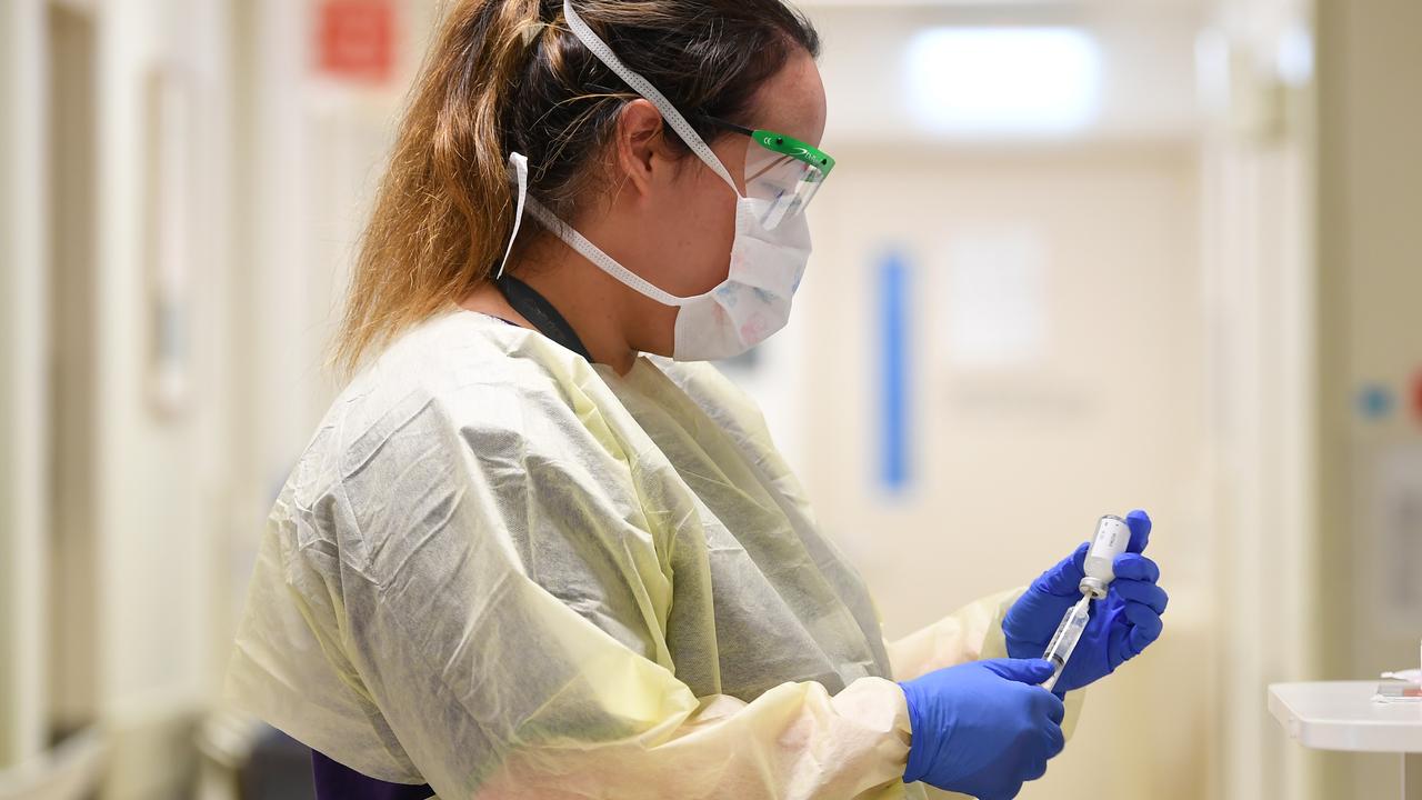 Healthcare worker Vanessa Chang in the coronavirus screening clinic at Cabrini private hospital in Melbourne. Picture: AAP Image.