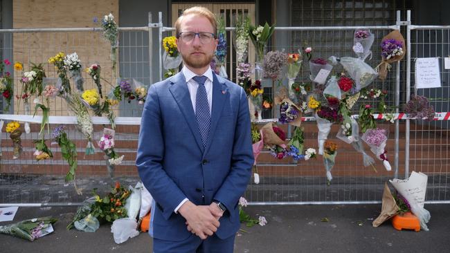 Senator James Paterson, pictured last year visiting the Adass Israel Synagogue in Ripponlea after it was firebombed, says attacks on minority groups needs to be addressed Picture: Brendan Kearns