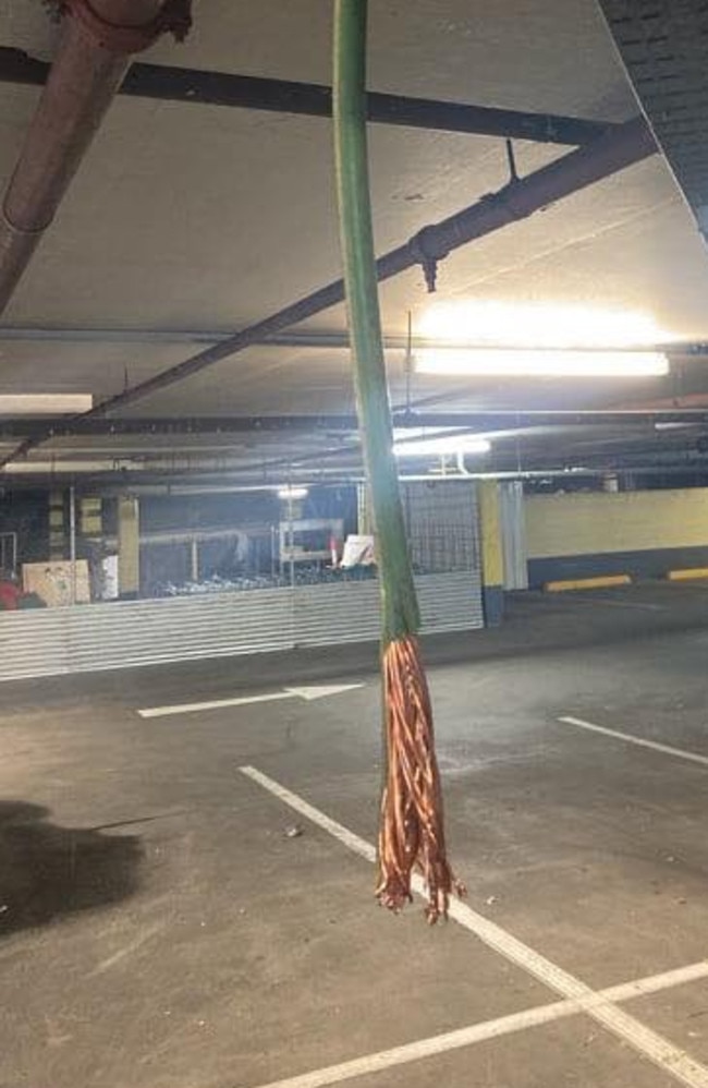 All power had to be turned off at this Logan shopping centre when thieves hacked through copper wiring from the underground carpark. Picture: Supplied