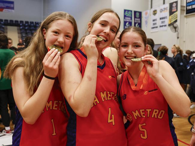 SA's U16 players celebrate their historic gold medal finish. Picture: Basketball SA