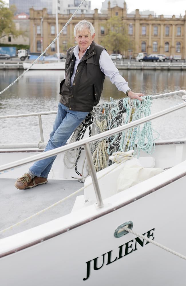 Ian Johnston aboard Juliene. He has travelled the world by sea but is now moored at Constitution Dock. Picture: RICHARD JUPE