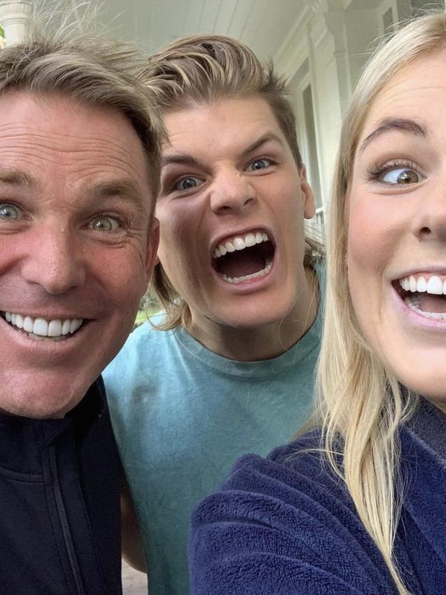 Shane Warne with his children Jackson and Brooke. Picture: Instagram